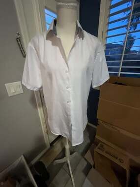 Consequence Short Sleeve White Button Up Shirt with Blue Paisley Collar